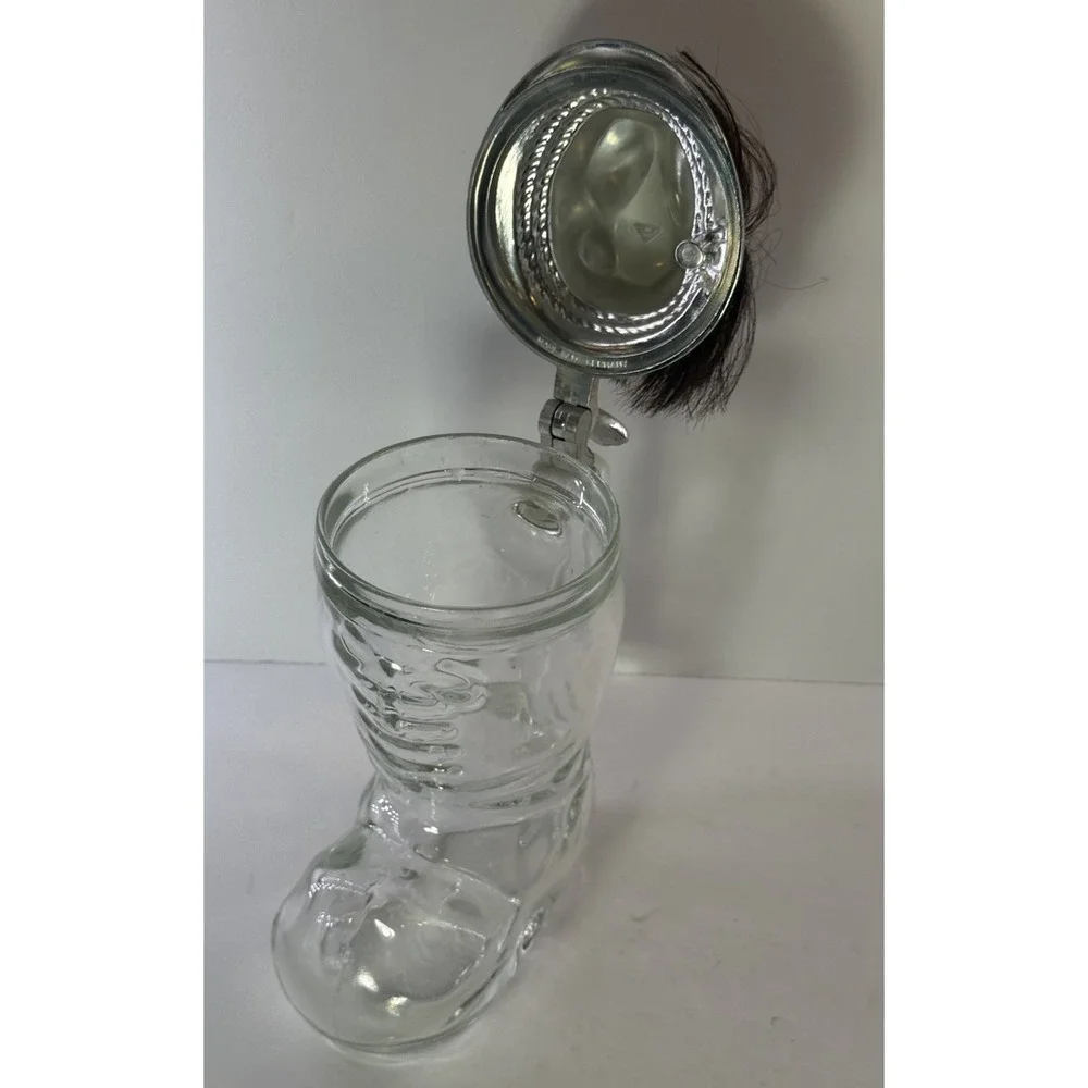 Vintage BMF German Glass Beer Boot Stein Pewter Alpine Hat Lid Hair Plume 8.5